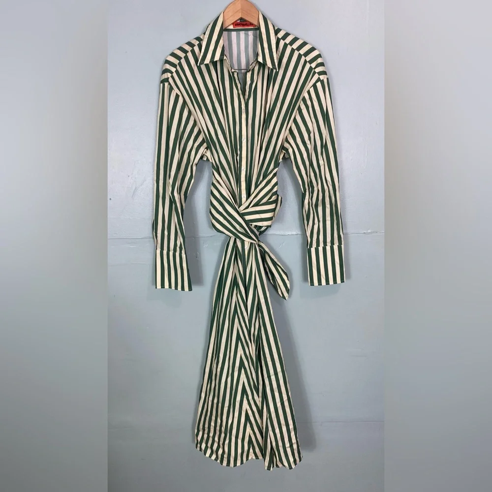 Simon Miller Loch Poplin Maxi Button Down Dress Striped Green Cut Out Large - Picture 2 of 15